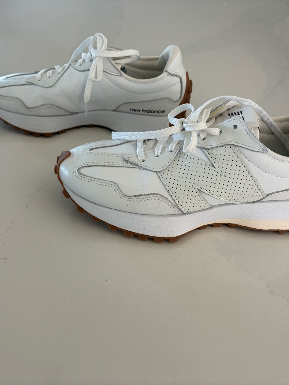 New Balance sea salt gum White Leather Sneakers with Gum Outsole